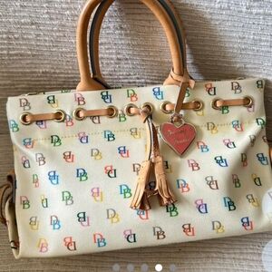 Doony And BOURKE VINTAGE Multicolor Monogram Tote with Tan Handles